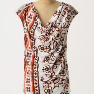 Anthropologie Pergola Cowlneck Top Floral Beaded Blouse By C Keer, Sz XS, S, L